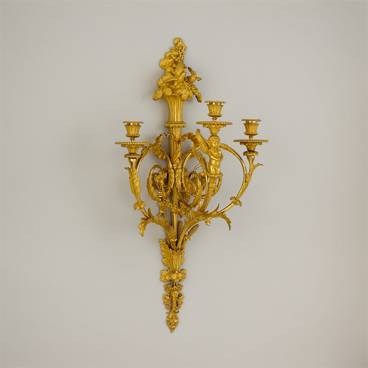 Three-light wall brackets (set of four), After a model by F. L. Feuchère père (French, died 1828), Gilt bronze, French 