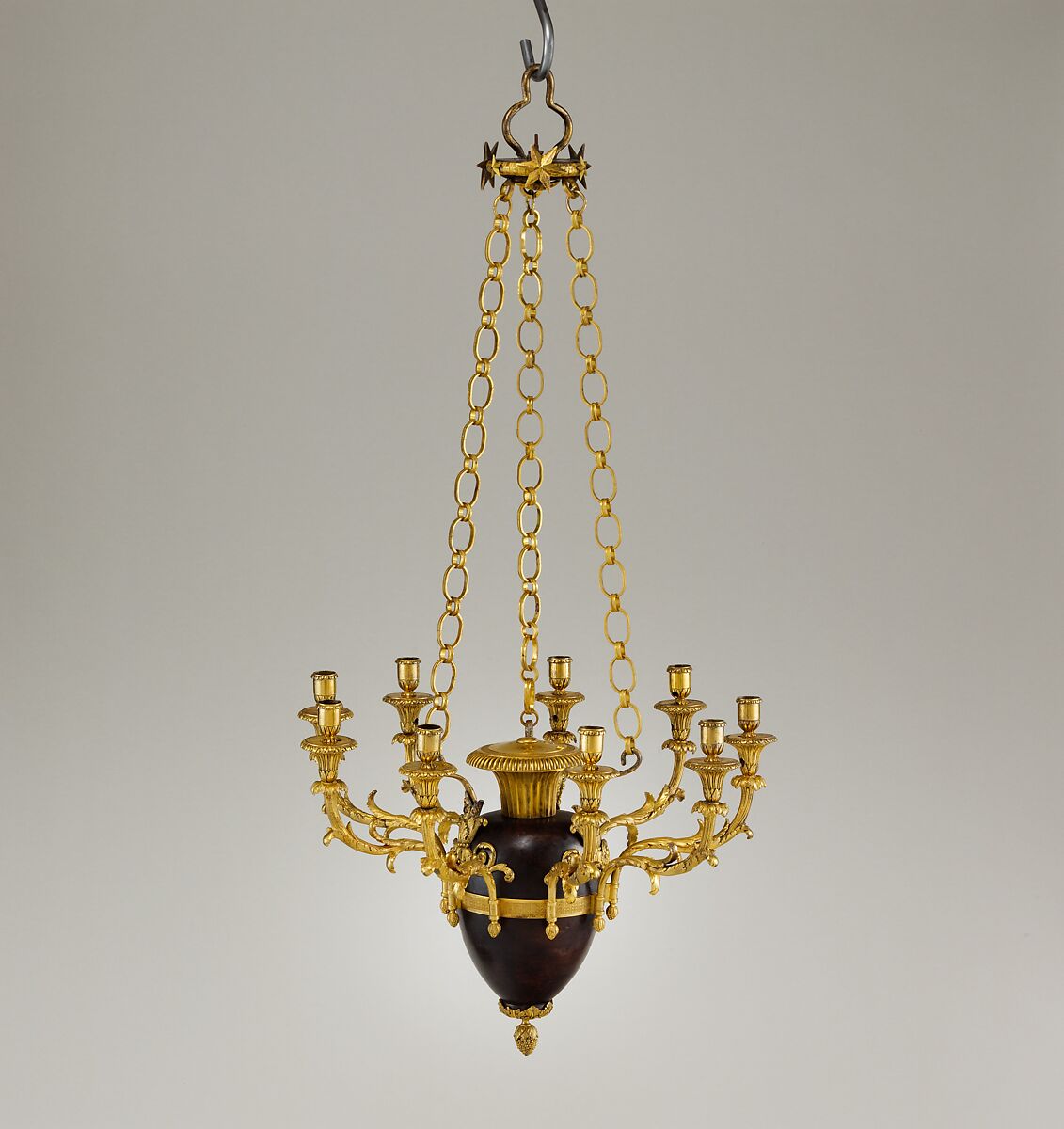 Nine-light chandelier, Gilt and patinated bronze, French 