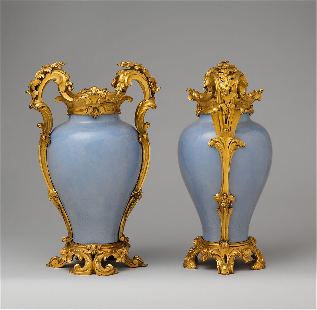 Pair of mounted vases, Hard-paste porcelain, gilt bronze mounts, Chinese with French mounts