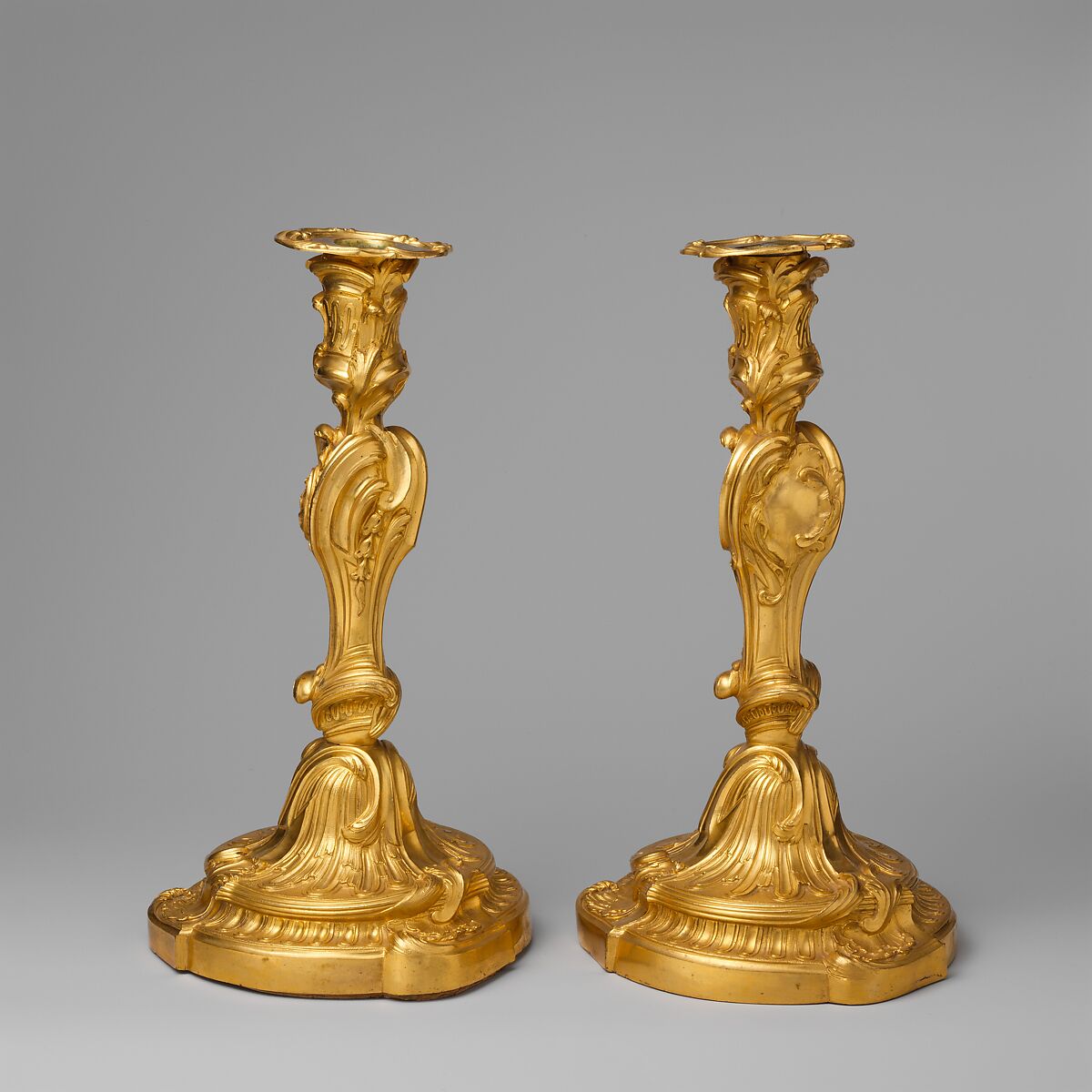 Pair of candlesticks, Manner of Juste Aurèle Meissonnier (French, Turin 1695–1750 Paris), Gilt bronze, French, Paris 
