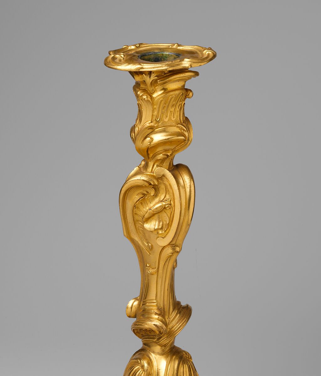 Pair of candlesticks, Manner of Juste Aurèle Meissonnier (French, Turin 1695–1750 Paris), Gilt bronze, French, Paris