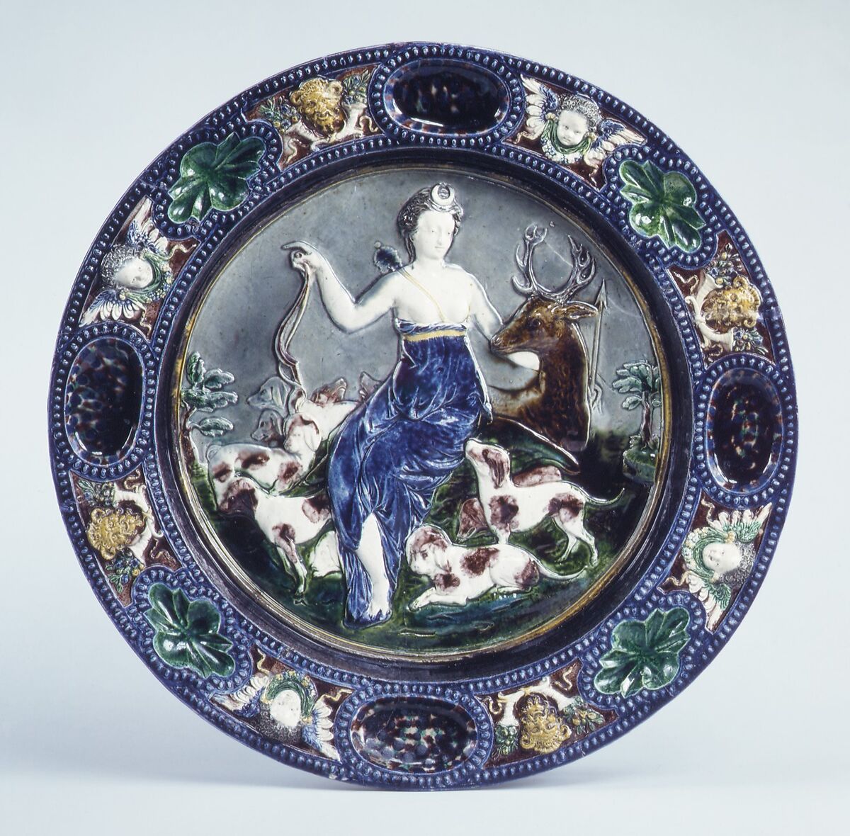 Dish with Diana and the stag, Bernard Palissy  French, Lead-glazed earthenware, French