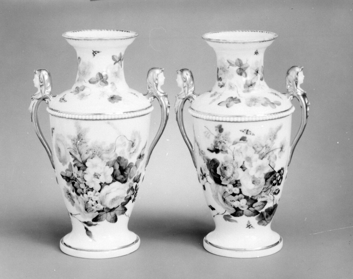 Pair of vases, La Courtille (French, 1771–ca. 1840), Hard-paste porcelain, French, Paris with British, Mansfield decoration 