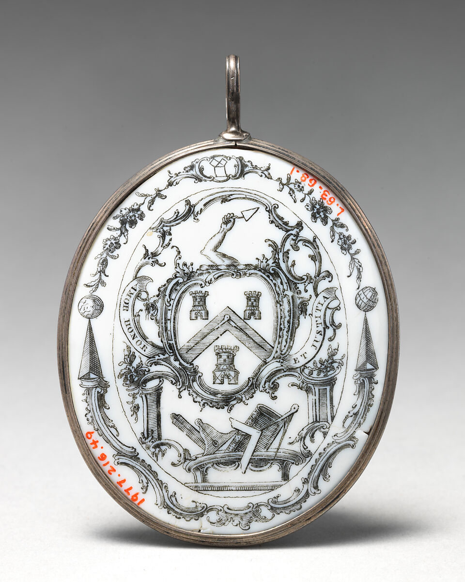 Pendant with Masonic symbols, Enameled copper, British, Liverpool