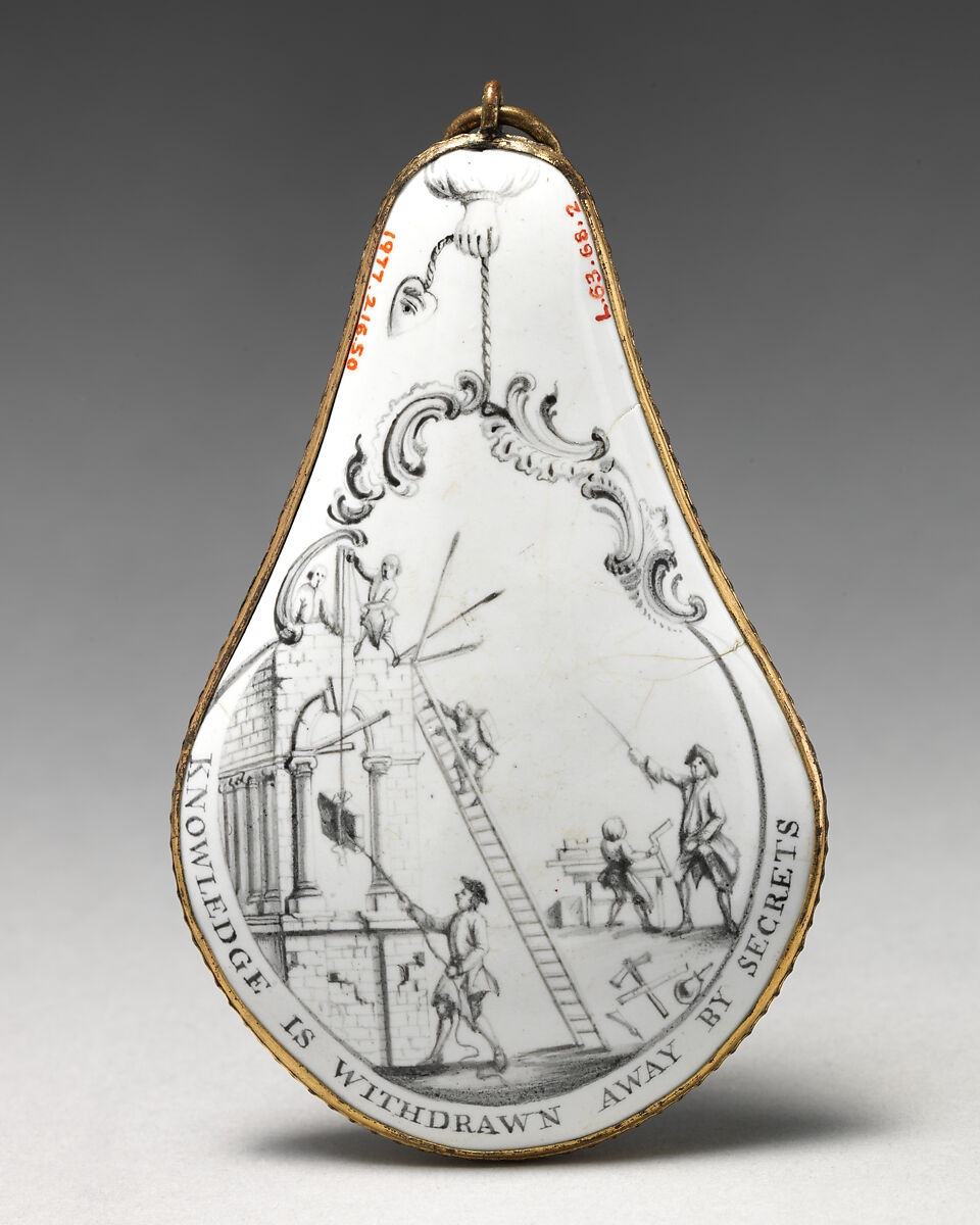 Pendant with Masonic symbols, Enameled copper, hand painted, British, Liverpool