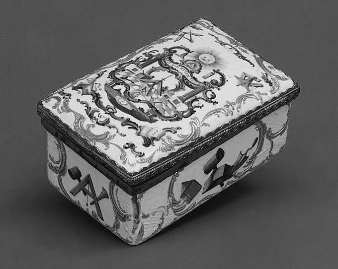 Snuffbox with Masonic symbols, Enamel on copper, British, possibly Birmingham