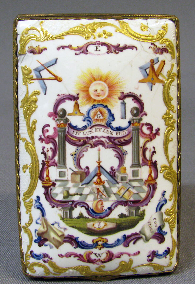 Snuffbox with Masonic symbols, Enamel on copper, British, possibly Birmingham