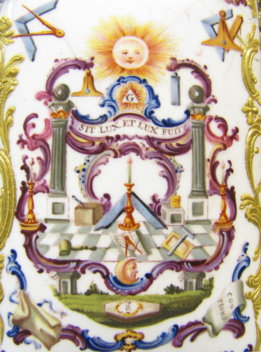 Snuffbox with Masonic symbols, Enamel on copper, British, possibly Birmingham