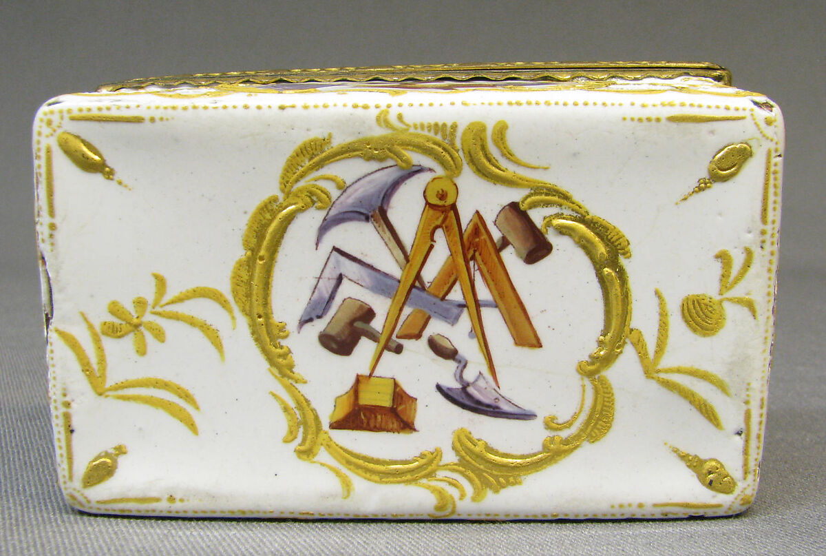 Snuffbox with Masonic symbols, Enamel on copper, British, possibly Birmingham
