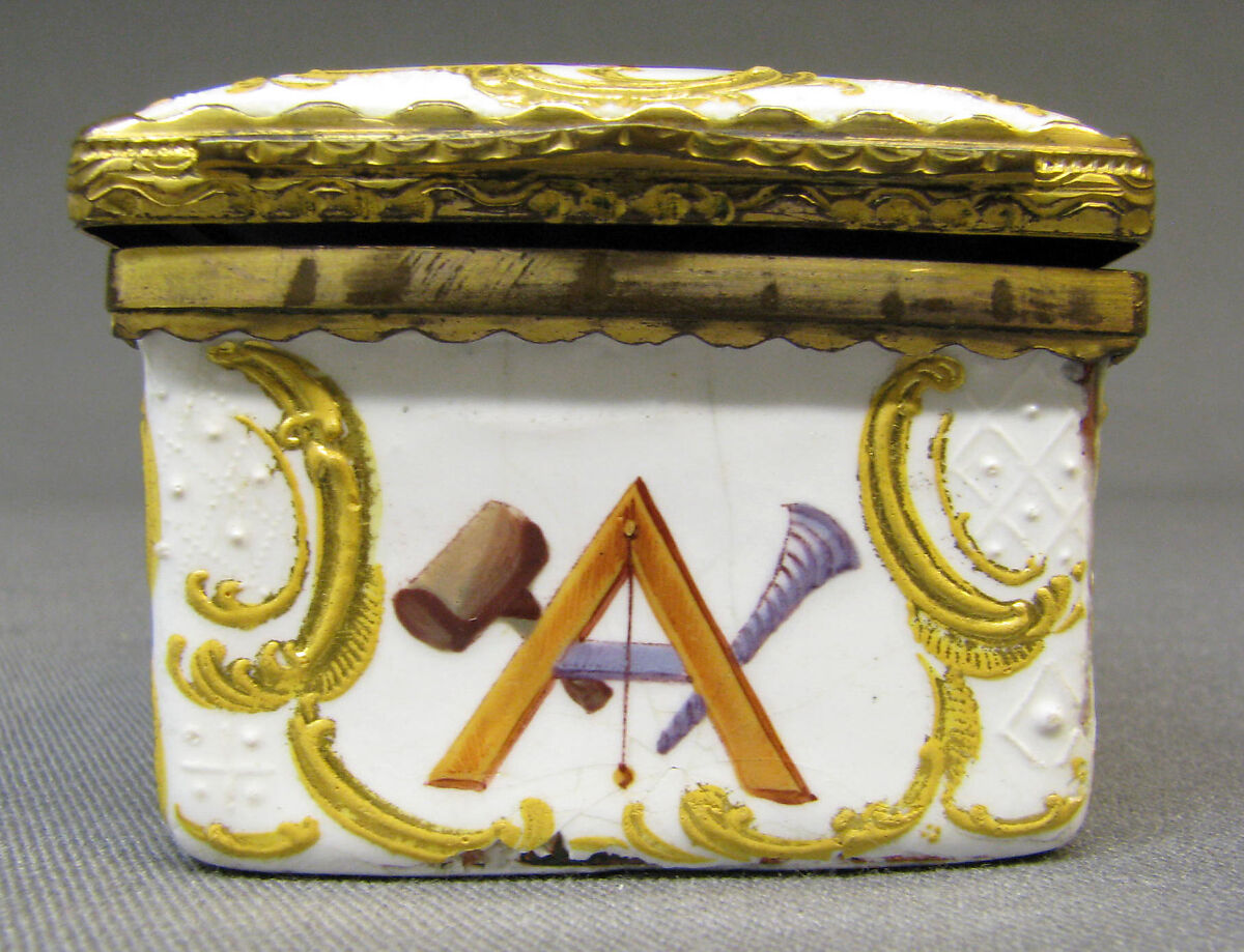 Snuffbox with Masonic symbols, Enamel on copper, British, possibly Birmingham