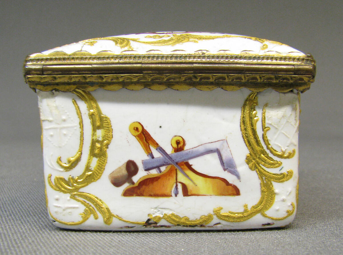 Snuffbox with Masonic symbols, Enamel on copper, British, possibly Birmingham