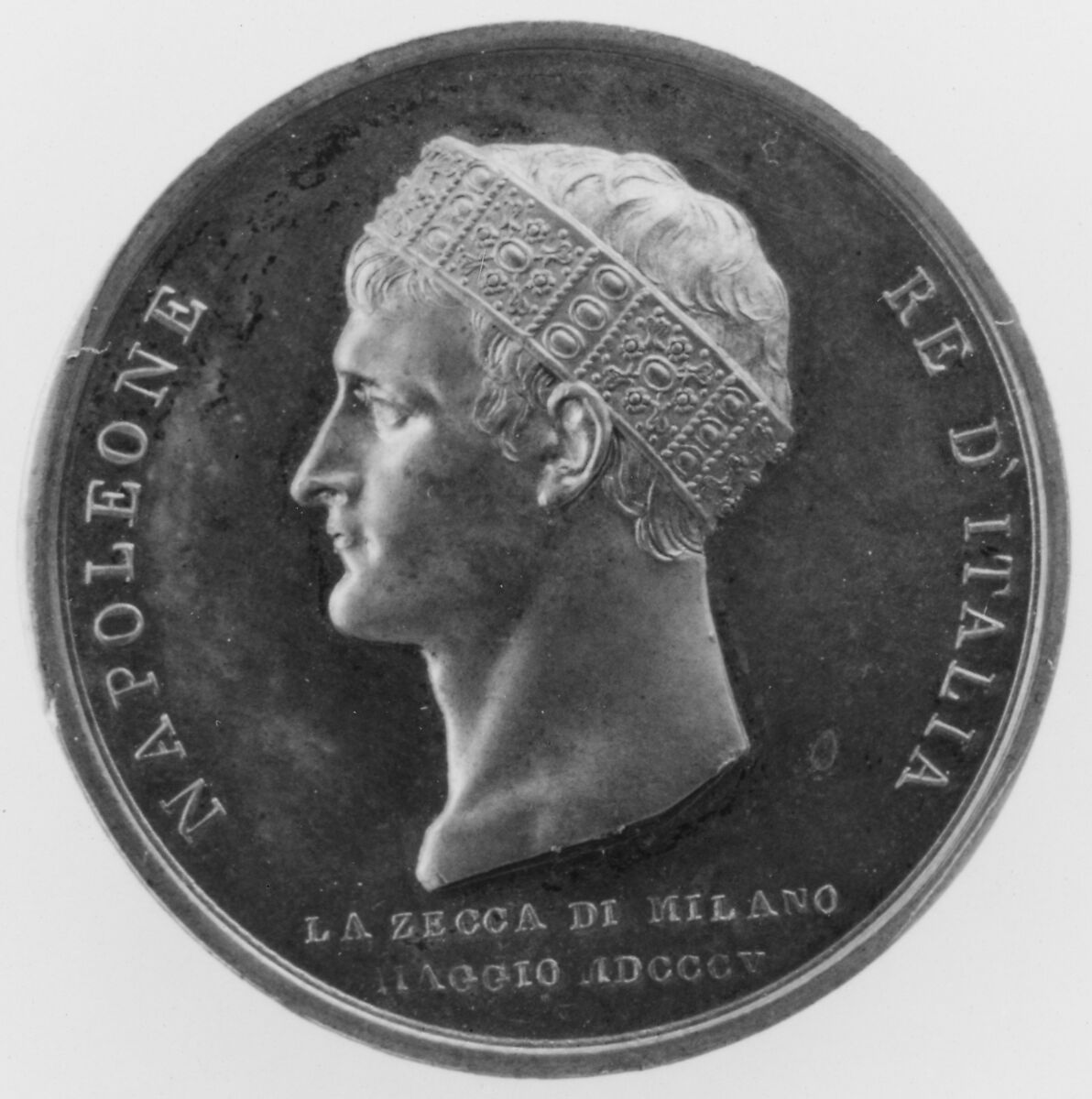 Napoleon, King of Italy, Wearing Iron Crown of Monza, Medalist: Luigi Manfredini (Italian, Bologna 1771–1840 Milan), Bronze, struck, Italian, Milan 