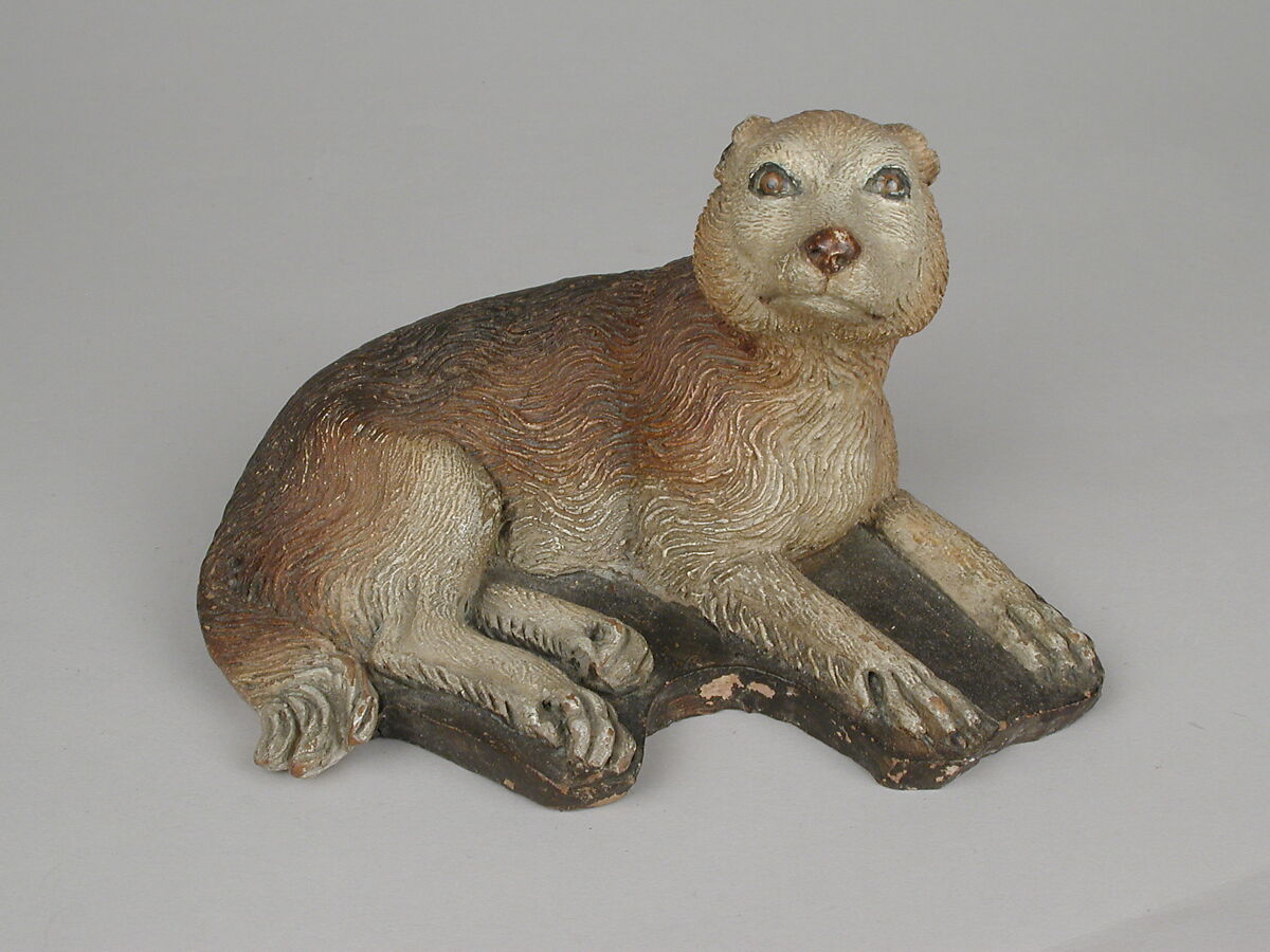 Reclining sheepdog, Polychromed terracotta body, Italian, Naples 