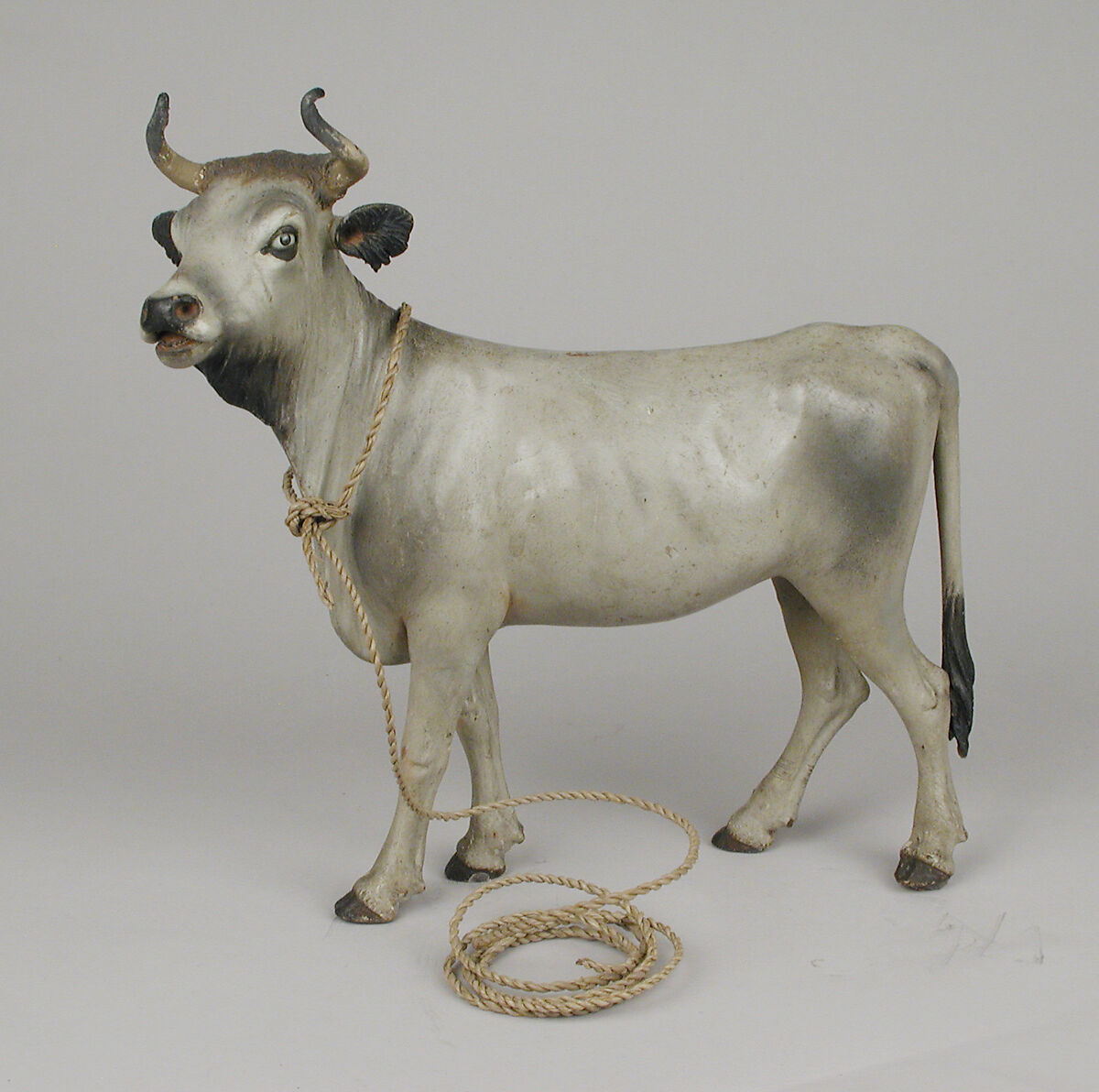 Young bull, Possibly by Francesco Gallo, Polychromed terracotta body with wooden legs, tail and horns, Italian, Naples 