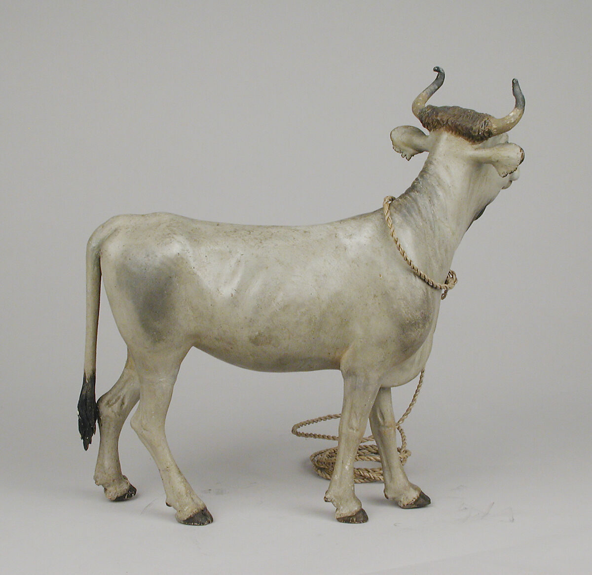 Young bull, Possibly by Francesco Gallo, Polychromed terracotta body with wooden legs, tail and horns, Italian, Naples