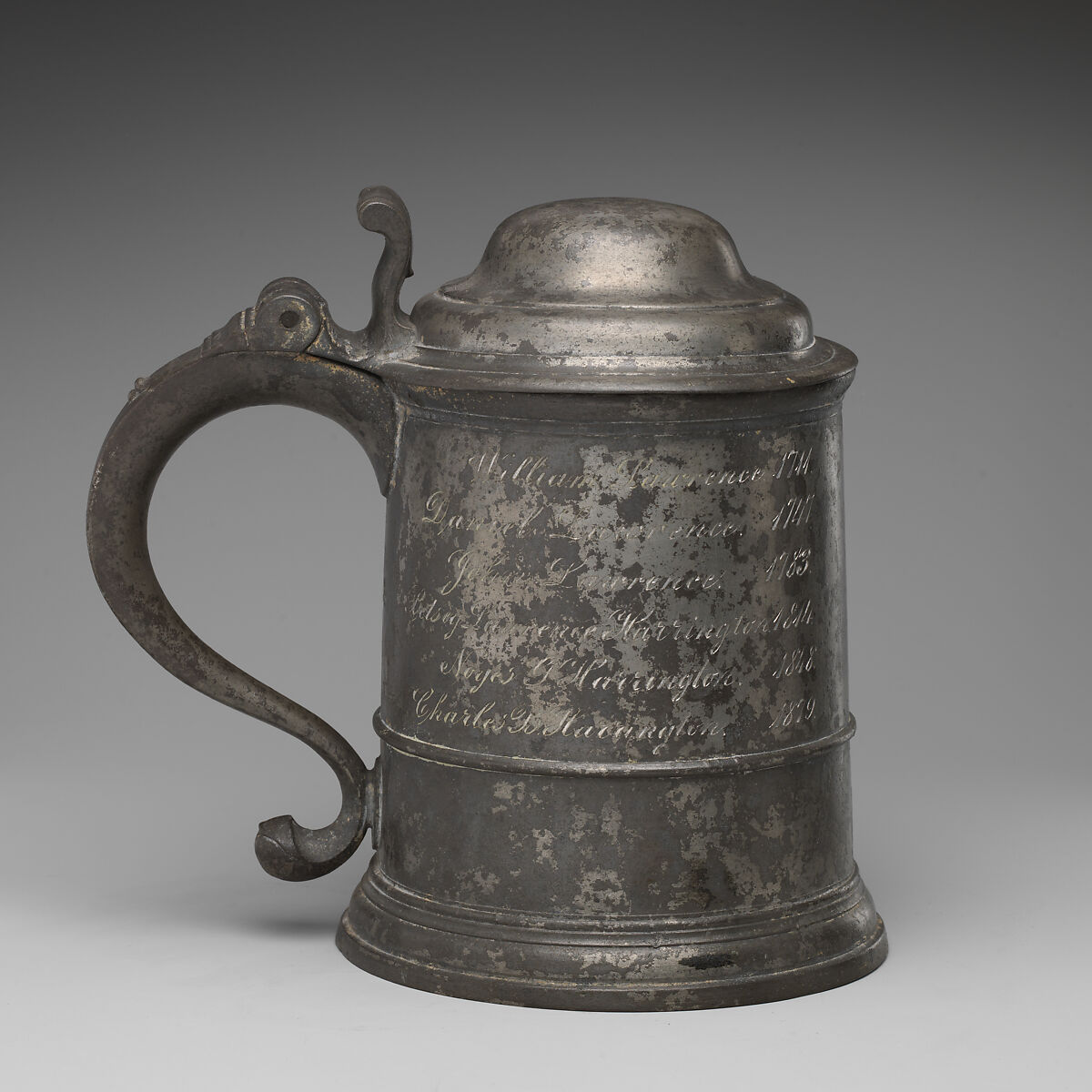 Tankard, W. B. (?) (first quarter of 18th century), Pewter, British