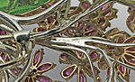 Brooch, Marcus and Co. (American, New York, 1892–1942), Gold, platinum, rubies, white and yellow diamonds, green enamel, American