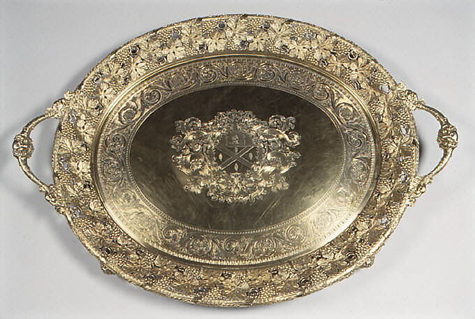 Tray with arms of William Burrell (1791–1847), Digby Scott (active 1802– after 1811), Silver gilt, British, London 