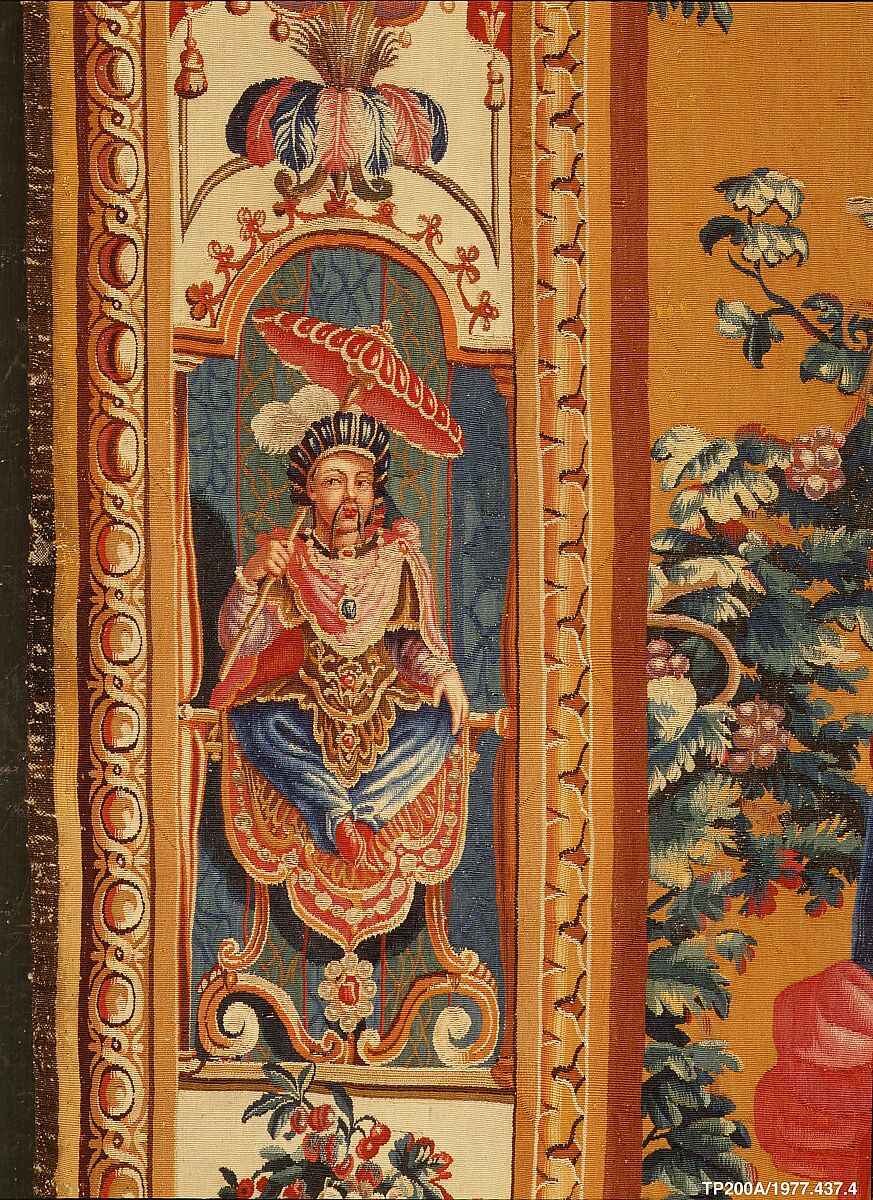 The Offering to Bacchus (from a set of five Berain Grotesques), Jean-Baptiste Monnoyer (French, Lille 1636–1699 London), Wool, silk (21-27 warps per inch, 8-9 per cm.), French, Beauvais