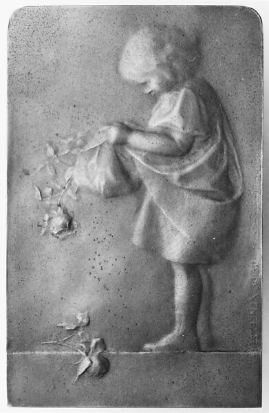 Little Girl with Roses, Medalist: Ovide Yencesse (French, Dijon 1869–1947 Paris), Bronze, French 