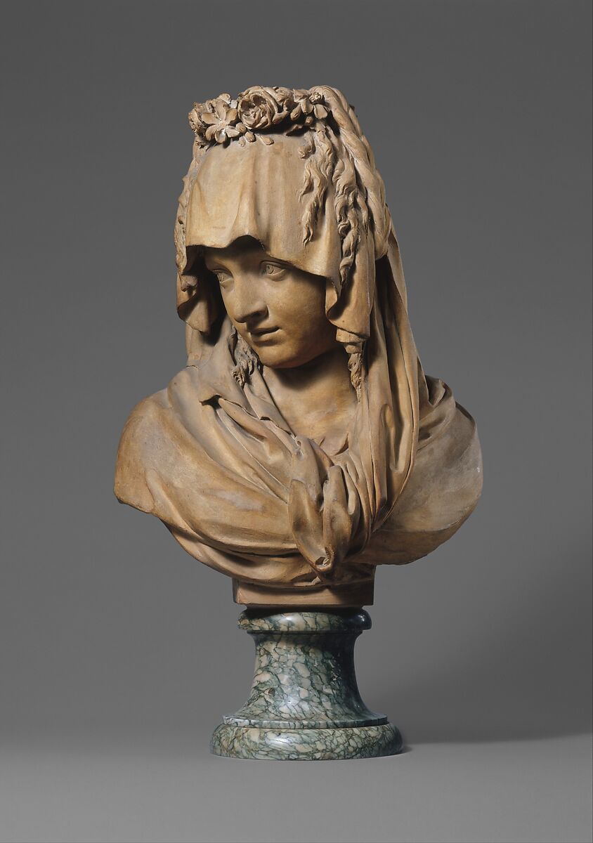 Bust of a Girl Veiled and Crowned with Flowers, Pierre Julien  French, Terracotta2014, French