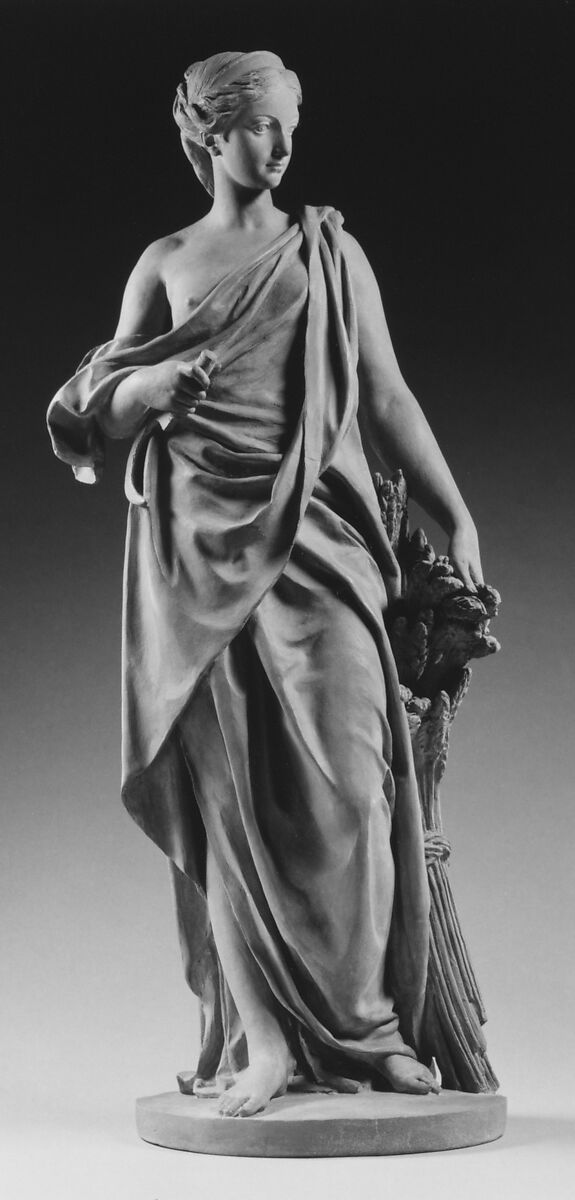 Ceres, Augustin Pajou (French, Paris 1730–1809 Paris), Buff terracotta with reddish patination, French, Paris