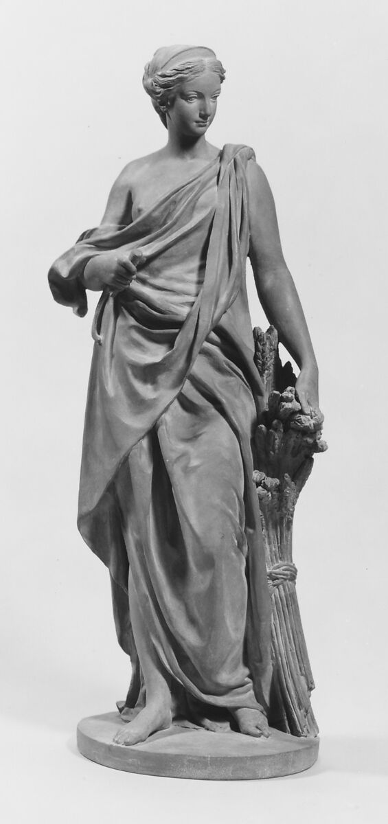 Ceres, Augustin Pajou (French, Paris 1730–1809 Paris), Buff terracotta with reddish patination, French, Paris