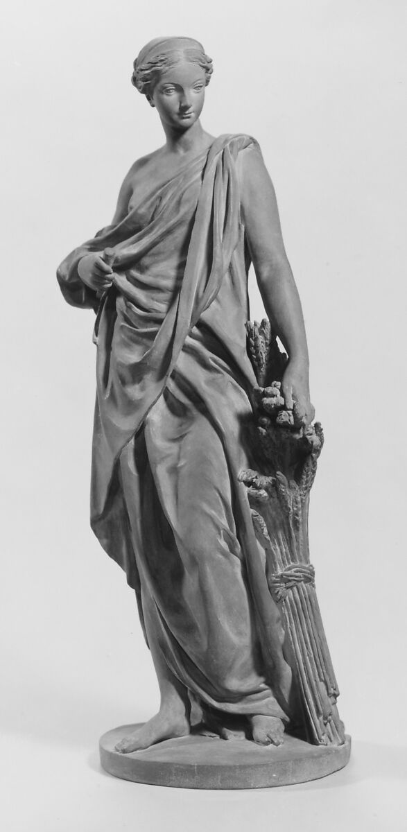 Ceres, Augustin Pajou (French, Paris 1730–1809 Paris), Buff terracotta with reddish patination, French, Paris