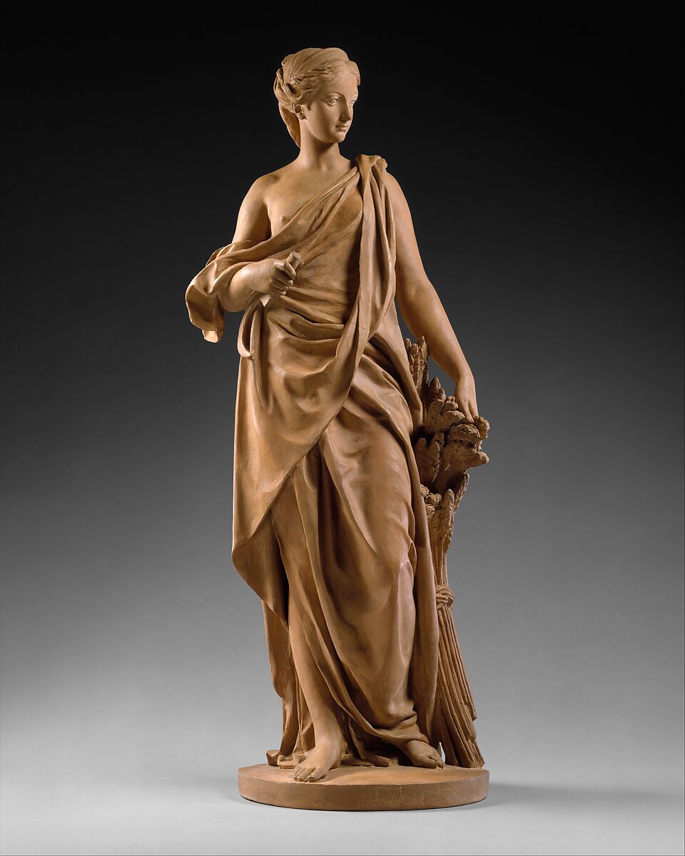 Ceres, Augustin Pajou (French, Paris 1730–1809 Paris), Buff terracotta with reddish patination, French, Paris 