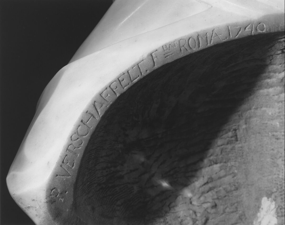 Bust of an Englishman, Peter Anton von Verschaffelt (Flemish, Ghent 1710–1793 Mannheim), Bust: Carrara marble; socle: gray marble, Flemish, carved in Rome