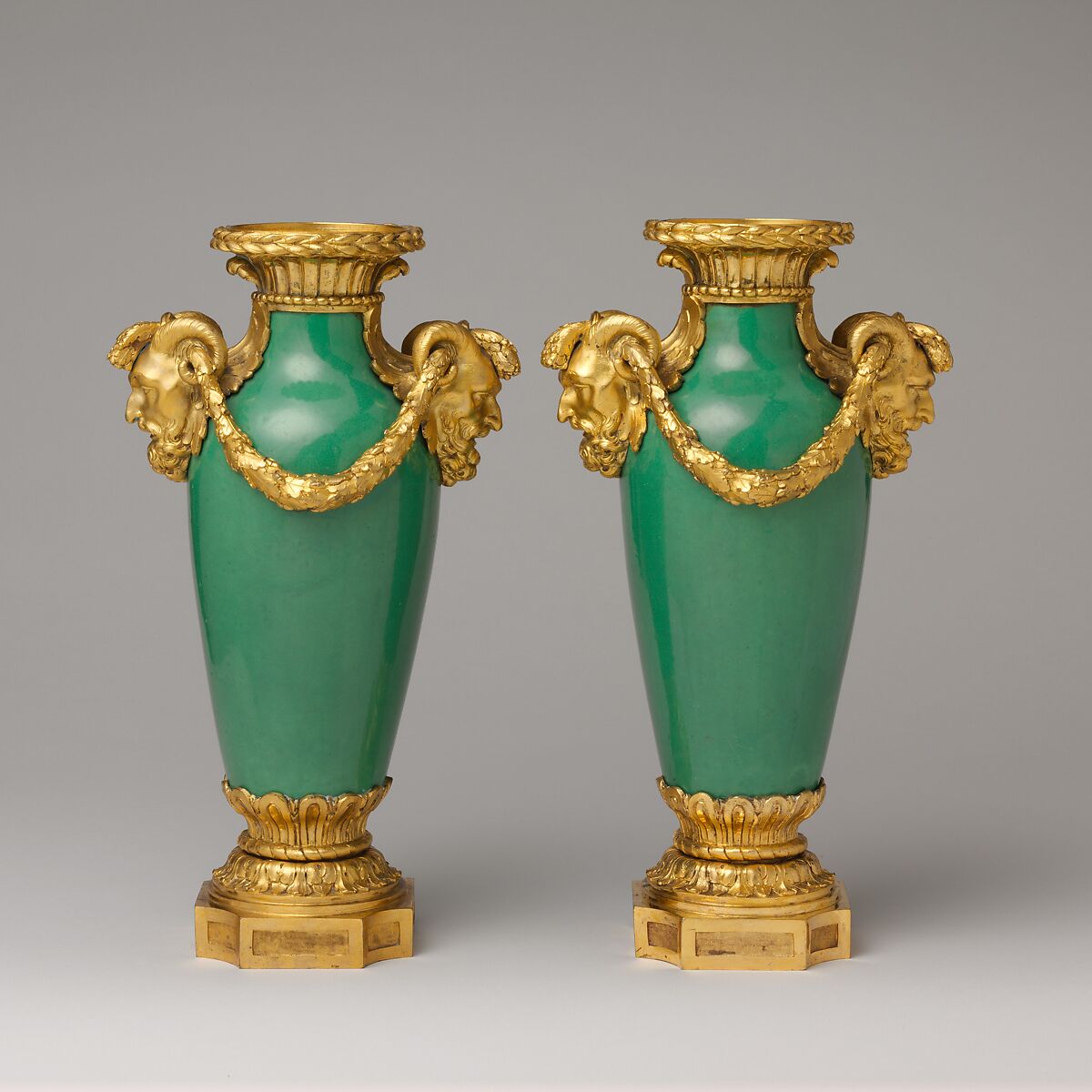 Pair of mounted vases (vase à monter), Sèvres Manufactory (French, 1740–present), Soft-paste porcelain, gilt bronze, French, Sèvres 