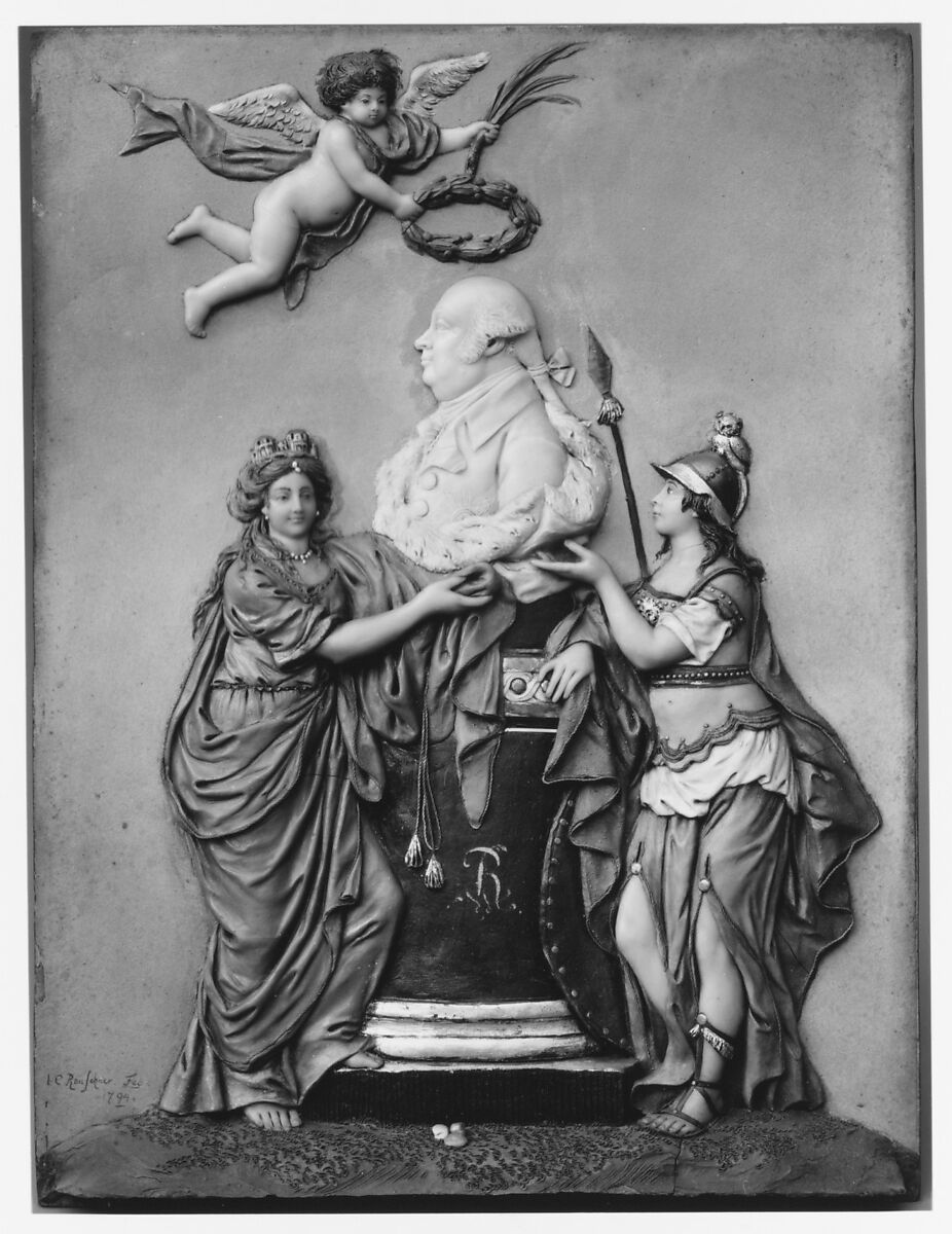 Apotheosis of Friedrich Wilhelm II, King of Prussia (b. 1744, r. 1786–97), John Christian Rauschner (German, Frankfurt 1760–after 1812), Colored wax on painted slate, German 