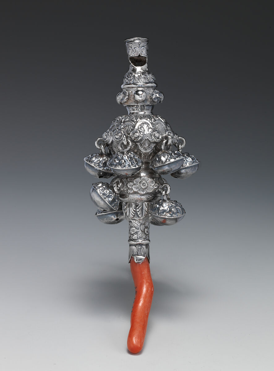 Child's rattle and teether, G.U. (active Birmingham), Silver, coral, British, Birmingham 