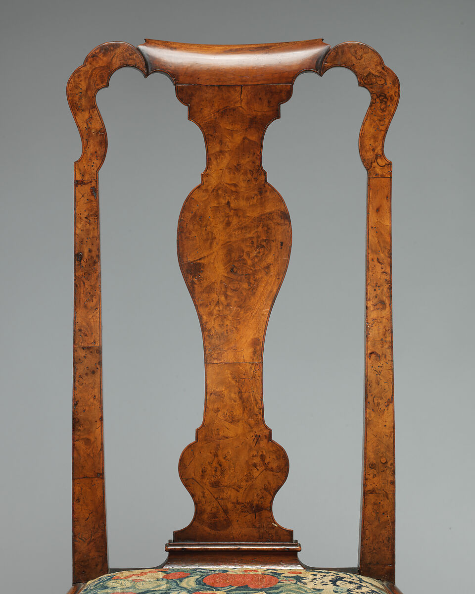 Side chair, Walnut veneer on walnut, needlework, British