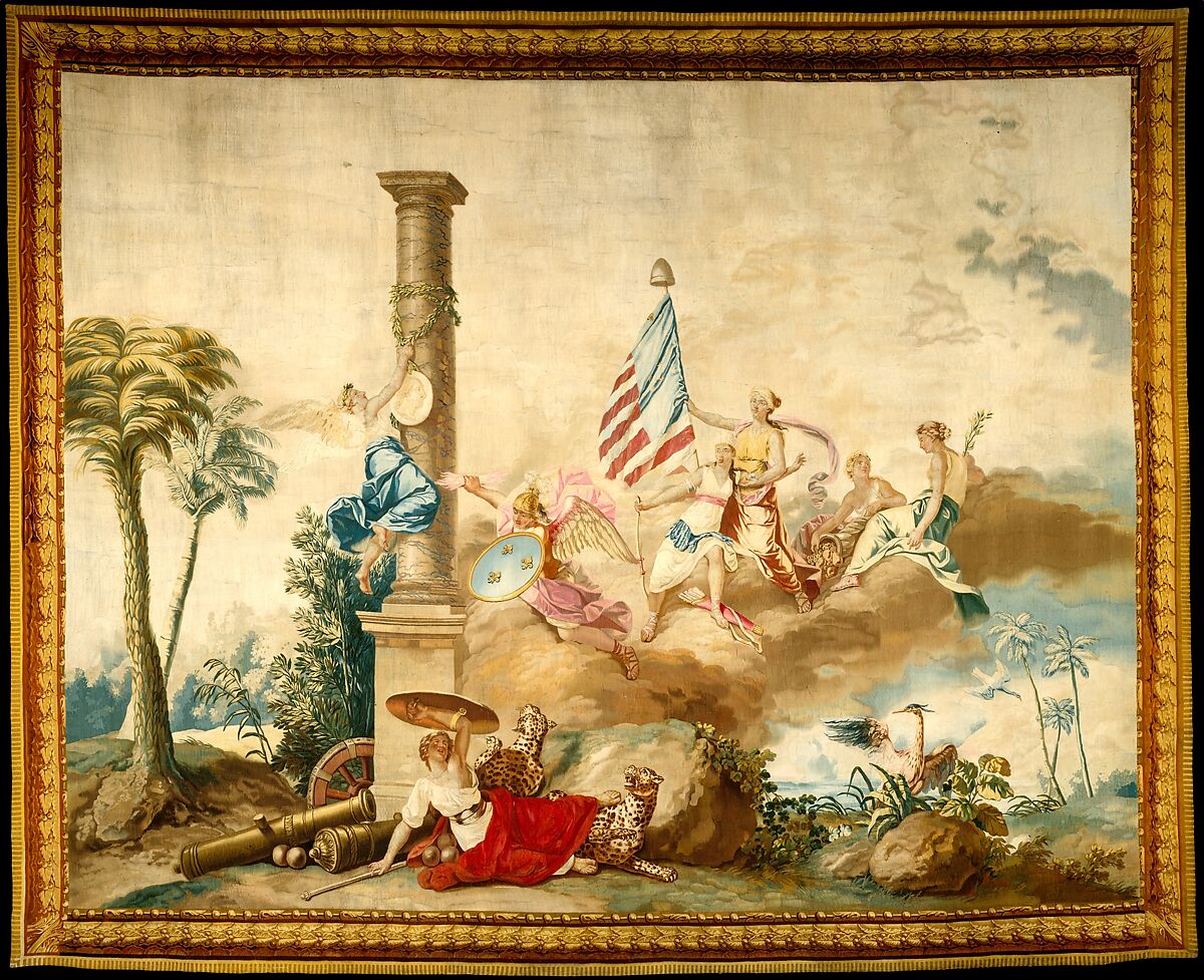 America from a set of The Four Continents, Jean Jacques François Le Barbier (French, Rouen 1738–1826 Paris), Wool, silk (19-21 warps per inch, 8 per cm.), French, Beauvais 