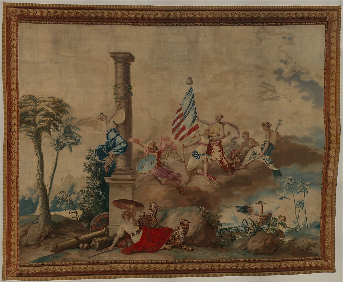 America from a set of The Four Continents, Jean Jacques François Le Barbier (French, Rouen 1738–1826 Paris), Wool, silk (19-21 warps per inch, 8 per cm.), French, Beauvais