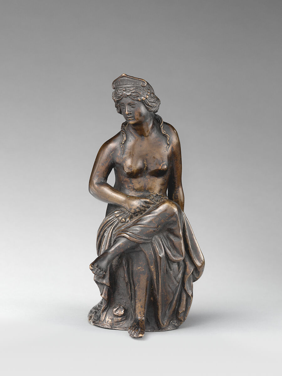 Seated goddess holding flowers (Flora?), Bronze, Northern Italian 