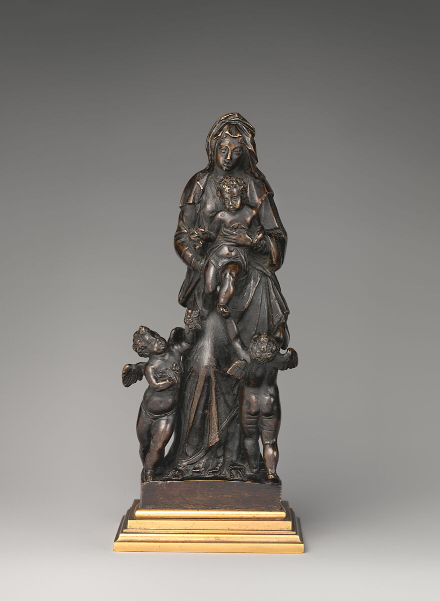 Virgin and child with angels, Bronze, on a later gilt base, Italian, Venice 