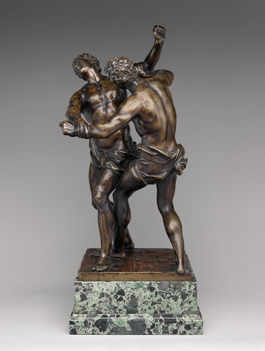 Two men wrestling, Workshop of Ferdinando Tacca (Italian, Florence 1619–1686 Florence), Bronze, on later stone base, possibly Northern European