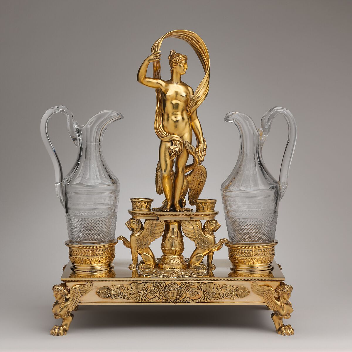 Cruet frame (one of a pair), Jean-Baptiste-Claude Odiot (French, 1763–1850), Silver gilt, glass, French, Paris 