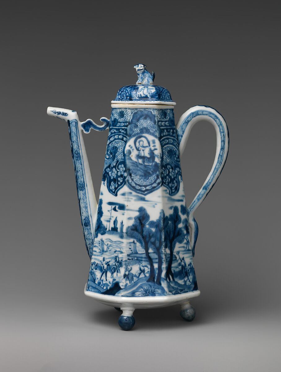 Coffeepot, Hard-paste porcelain decorated in underglaze blue, Chinese, probably for Dutch market
