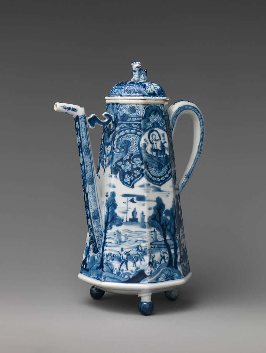 Coffeepot, Hard-paste porcelain decorated in underglaze blue, Chinese, probably for Dutch market 