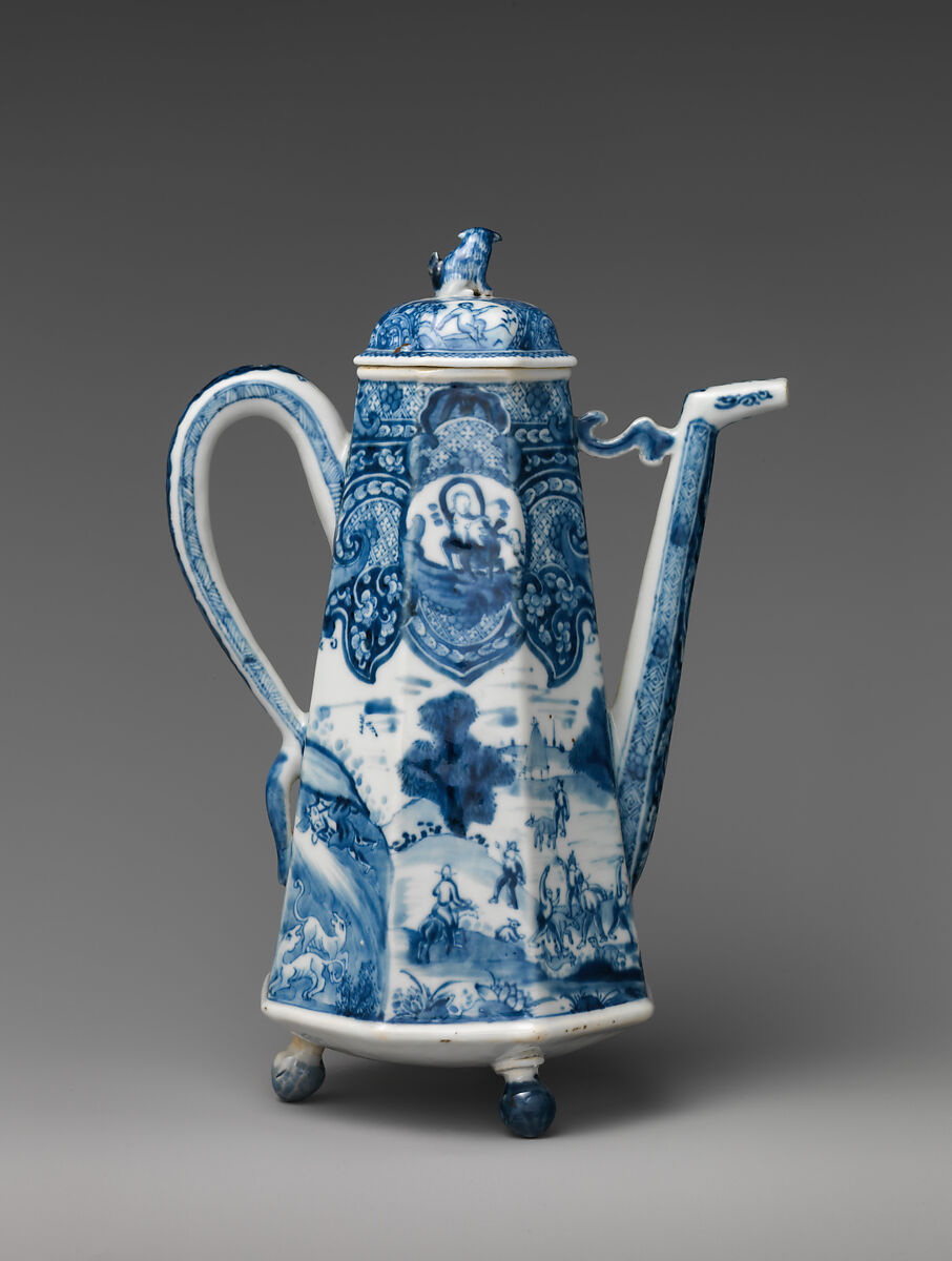 Coffeepot, Hard-paste porcelain decorated in underglaze blue, Chinese, probably for Dutch market