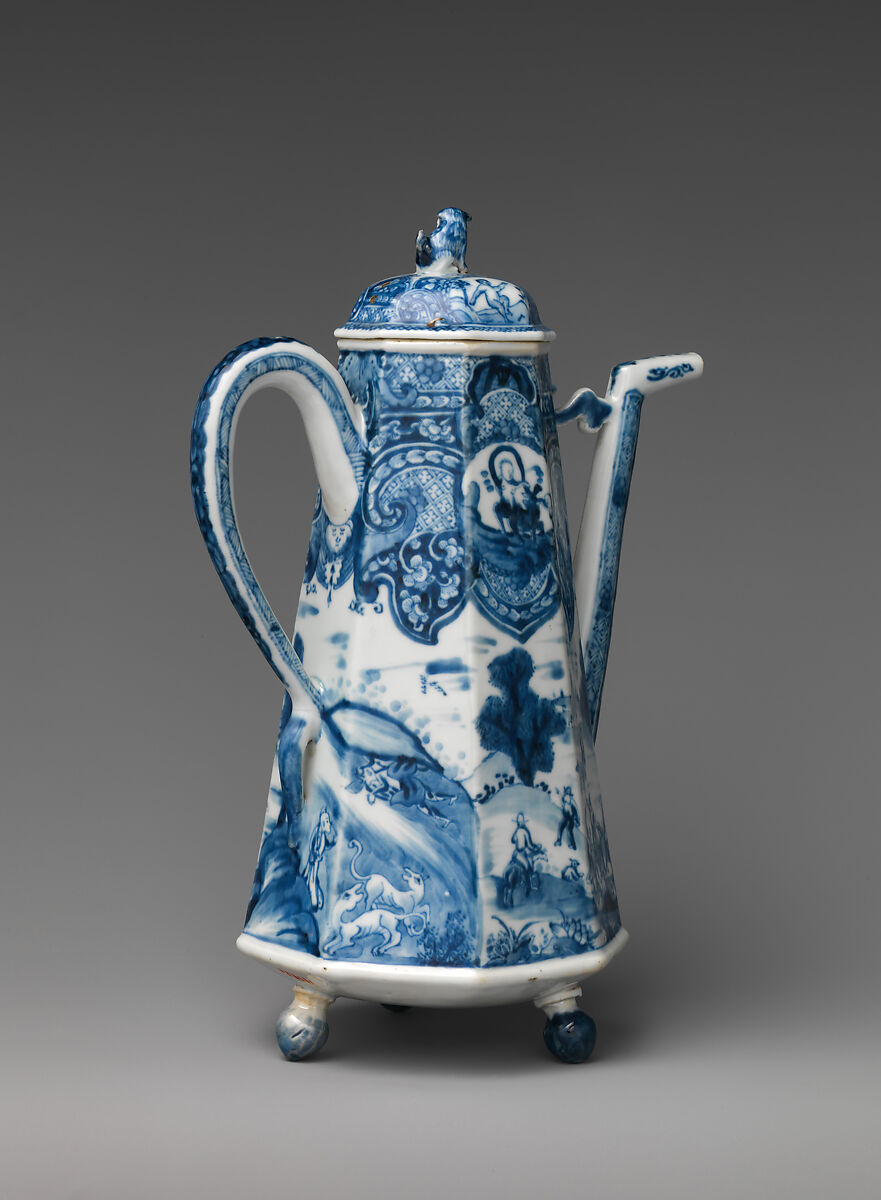 Coffeepot, Hard-paste porcelain decorated in underglaze blue, Chinese, probably for Dutch market