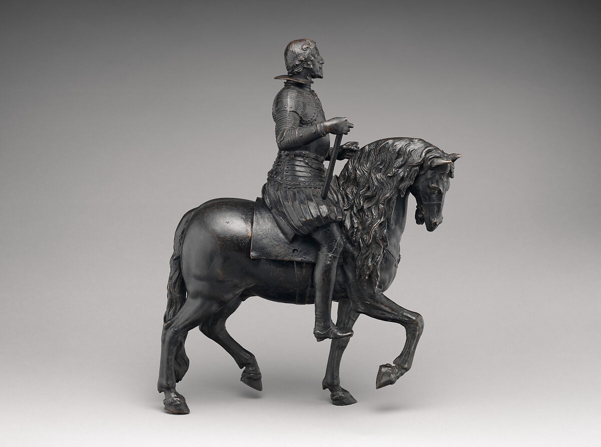 Equestrian statuette, possibly of Philip IV, King of Spain, Possibly after a model by Pietro Tacca (Italian, Carrara 1577–1640 Florence), Bronze, on later wood base, Possibly Italian