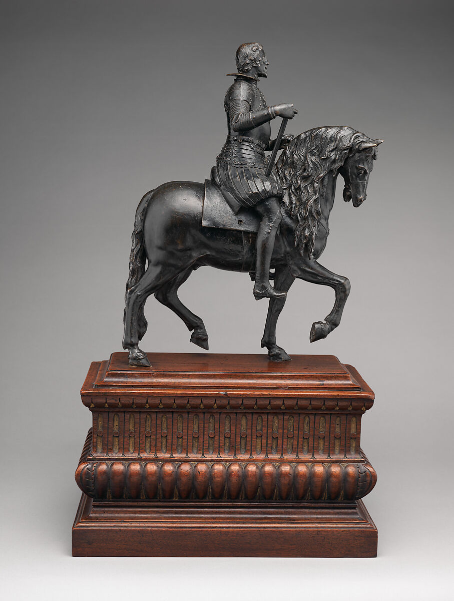 Equestrian statuette, possibly of Philip IV, King of Spain, Possibly after a model by Pietro Tacca (Italian, Carrara 1577–1640 Florence), Bronze, on later wood base, Possibly Italian 