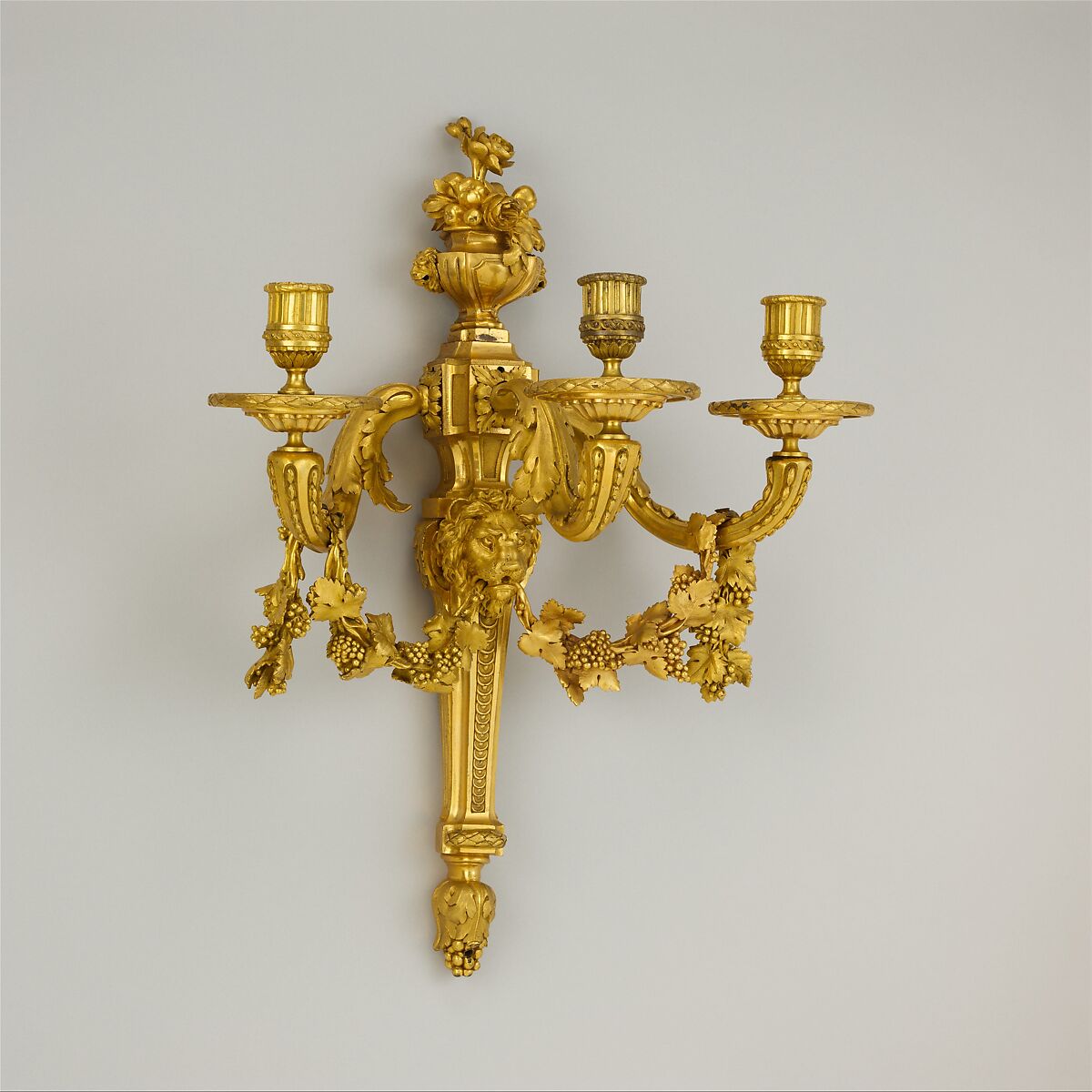 Set of four three-light sconces (bras de lumière), Cast by either Etienne-Jean Forestier (died 1768, master 1764), Gilt bronze, French, Paris 