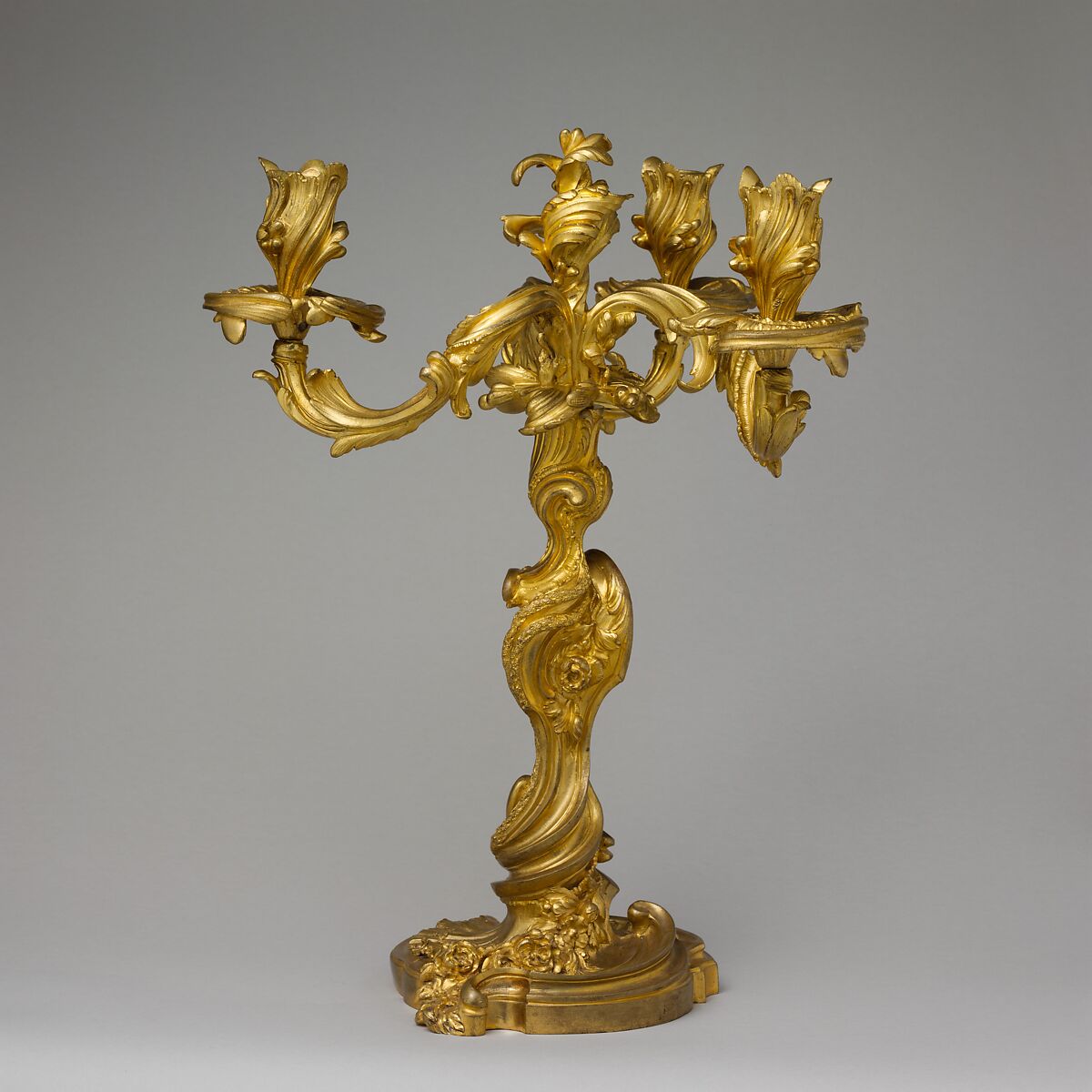 Pair of three-light candelabra, Gilt bronze, French 