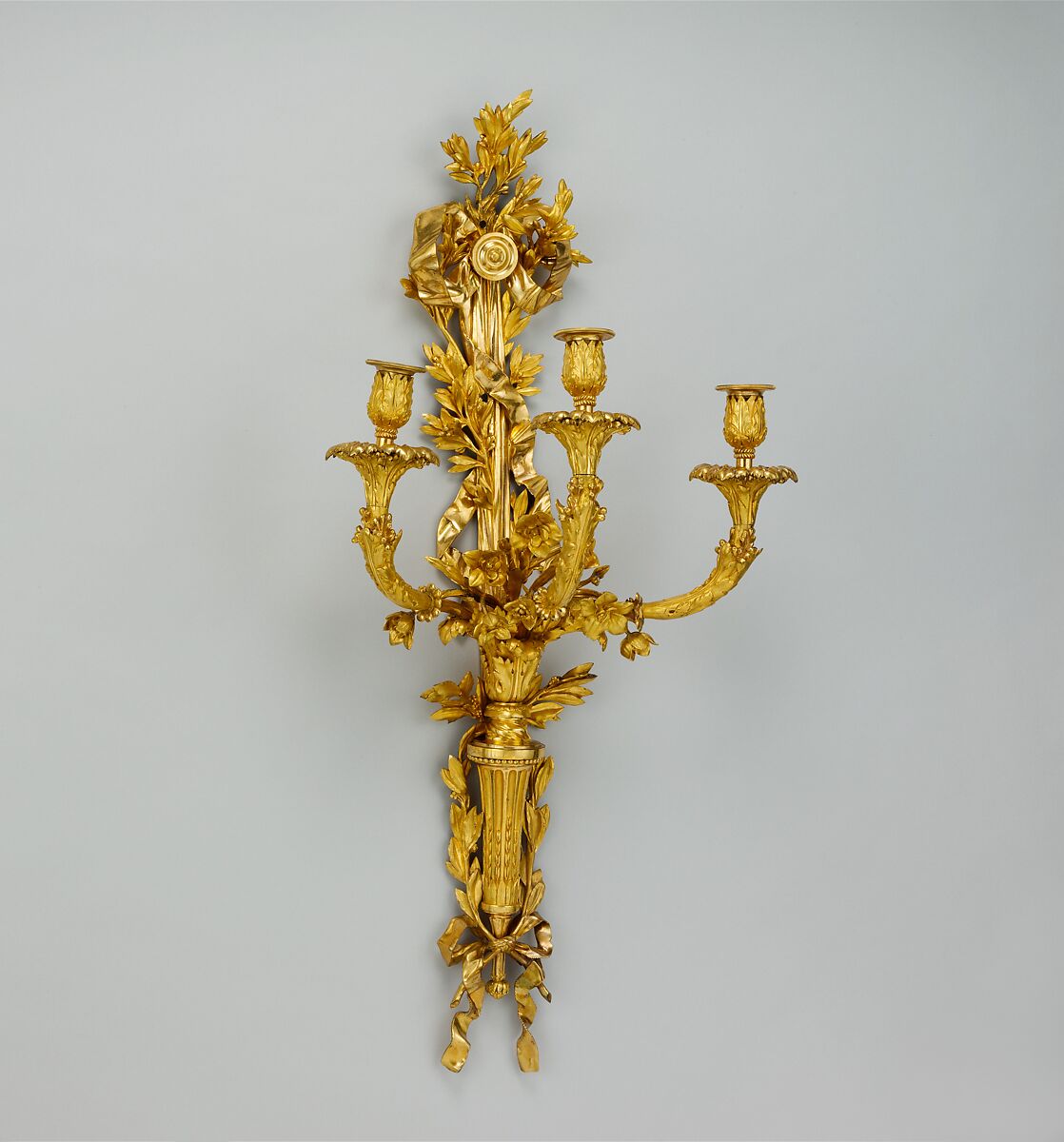 Set of four three-light wall brackets, Gilt bronze, French 