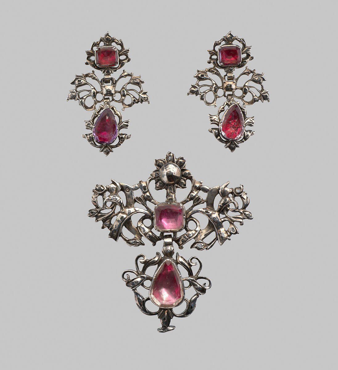 Brooch (part of a set), Silver, jewels, Continental